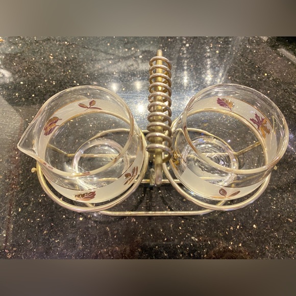 Sugar and Creamer set with tray. Libbey gold frosted leaf glass - Picture 3 of 3